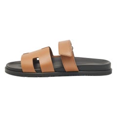Hermes Brown Leather Chypre Flat Sandals Size 45