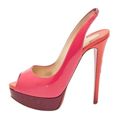 Christian Louboutin Pink Patent Leather Lady Peep Slingback Pumps Size 37