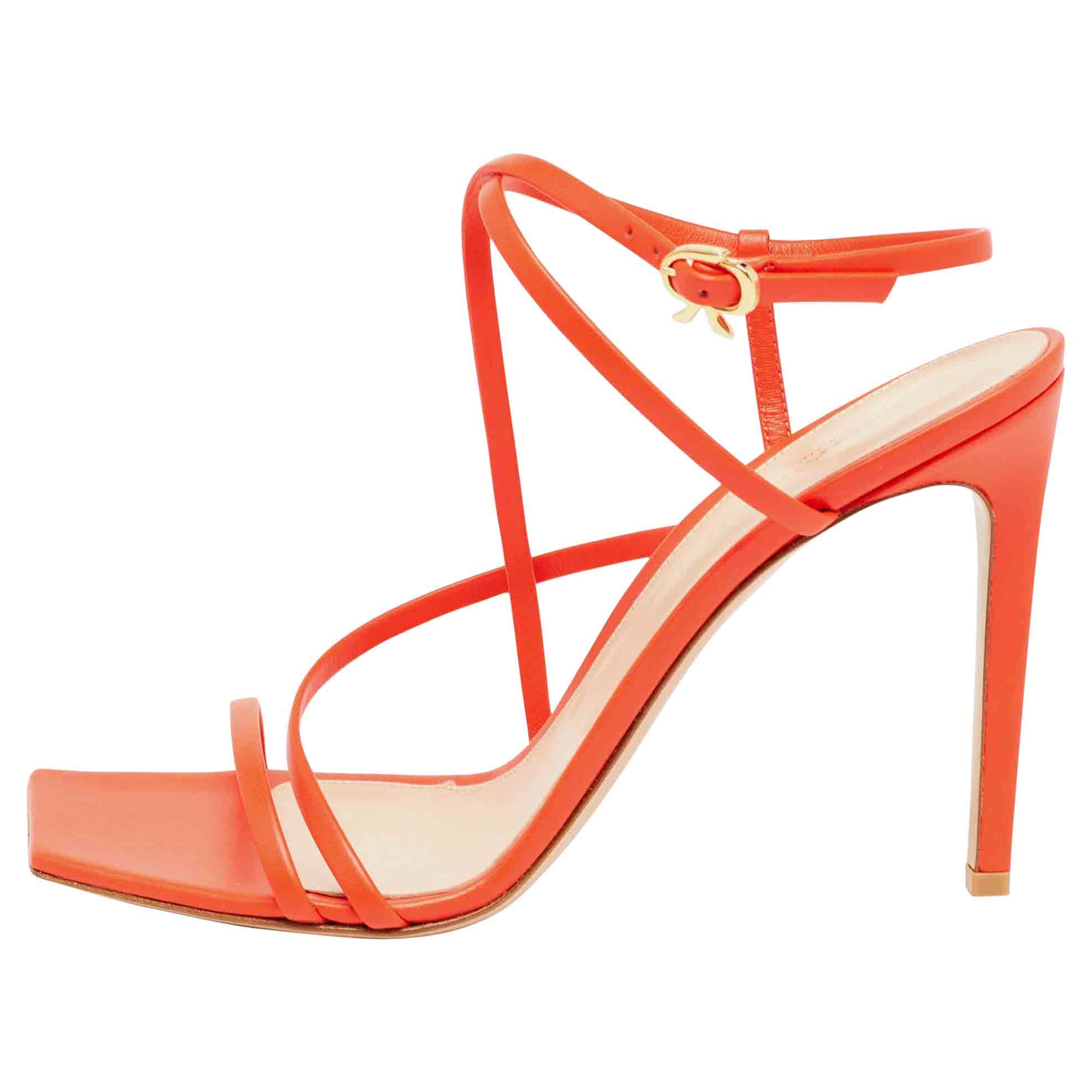 Gianvito Rossi Poppy Red Leather Manilla Sandals Size 40.5 For Sale