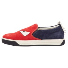 Fendi Red Leather and Suede Monster Slip On Sneakers Size 44