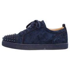 Christian Louboutin Navy Blue Suede Louis Junior Spikes Lace Up Sneakers Size 44