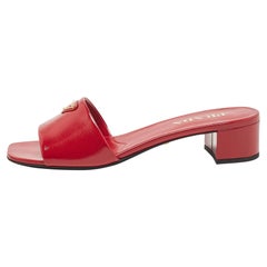 Prada Red Saffiano Patent Leather Block Heel Slide Sandals Size 39