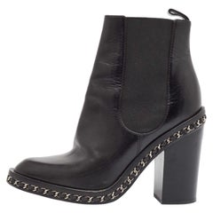 Chanel Black Leather Ankle Length Boots Size 38