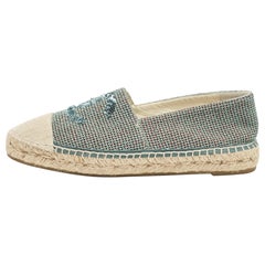 Chanel Green Tweed Sequins CC Espadrille Flats Size 40