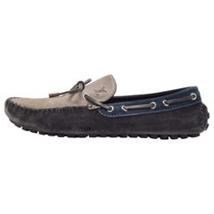 Louis Vuitton Grey/Navy Blue Suede Slip On Loafers Size 42.5