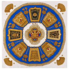 HERMES c.1987 Joachim Metz "Poste et Cavalerie" Calvary Flag Print Silk Scarf 12