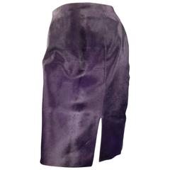 PAUL KA Size 8 Purple Calf Hair Slit Pencil Skirt