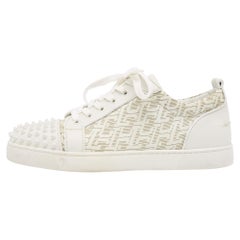 Christian Louboutin White Leather Louis Junior Spikes Lace Up Sneakers Size 44