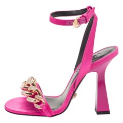 Versace Pink Satin Medusa Chain Ankle Strap Sandals Size 36