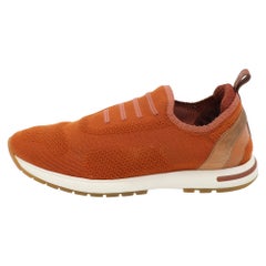 Loro Piana Brown Knit Fabric 360 LP Flexy Walk Slip On Sneakers Size 38
