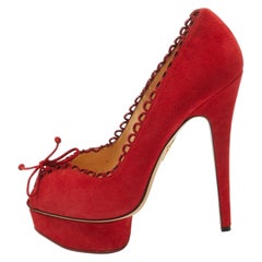Charlotte Olympia Red Suede Platform Pumps Size 40.5