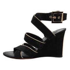 Louis Vuitton Black/Gold Suede and Leather Wedge Sandals Size 39