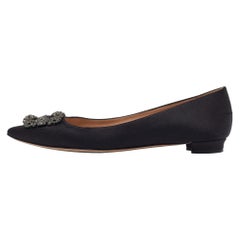 Manolo Blahnik Black Satin Hangisi Ballet Flats Size 41