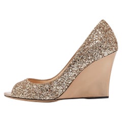 Jimmy Choo Gold Glitter Baxen Wedge Pumps Size 35.5
