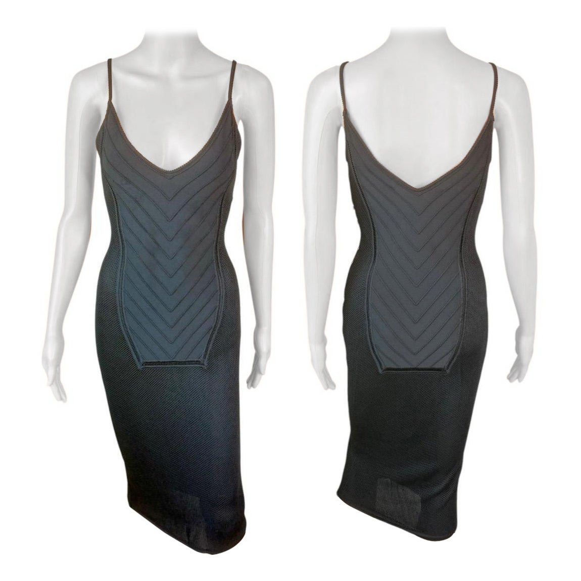 John Galliano Vintage 1990's Semi-Sheer Bondage Knit Mesh Bodycon Black Dress For Sale