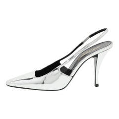 Saint Laurent Silver Leather Blade Slingback Pumps Size 36