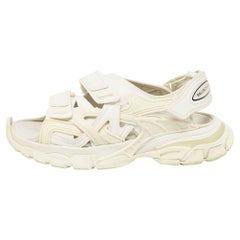Balenciaga Cream Faux Leather Track Flat Sandals Size 41
