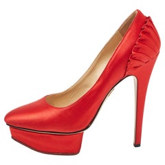 Charlotte Olympia Red Satin Paloma Platform Pumps Size 37.5