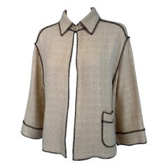 Chanel  1999P Beige & Brown Open Weave Cotton Lose Fitting Open Front Jacket 42
