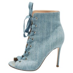 Gianvito Rossi Blue Denim Marie Ankle Boots Size 38