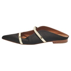 Malone Souliers Black Satin and Leather Maureen Flat Slides Size 37.5