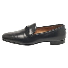 Christian Louboutin Black Leather and Calf Hair Smoking Slippers Size 43