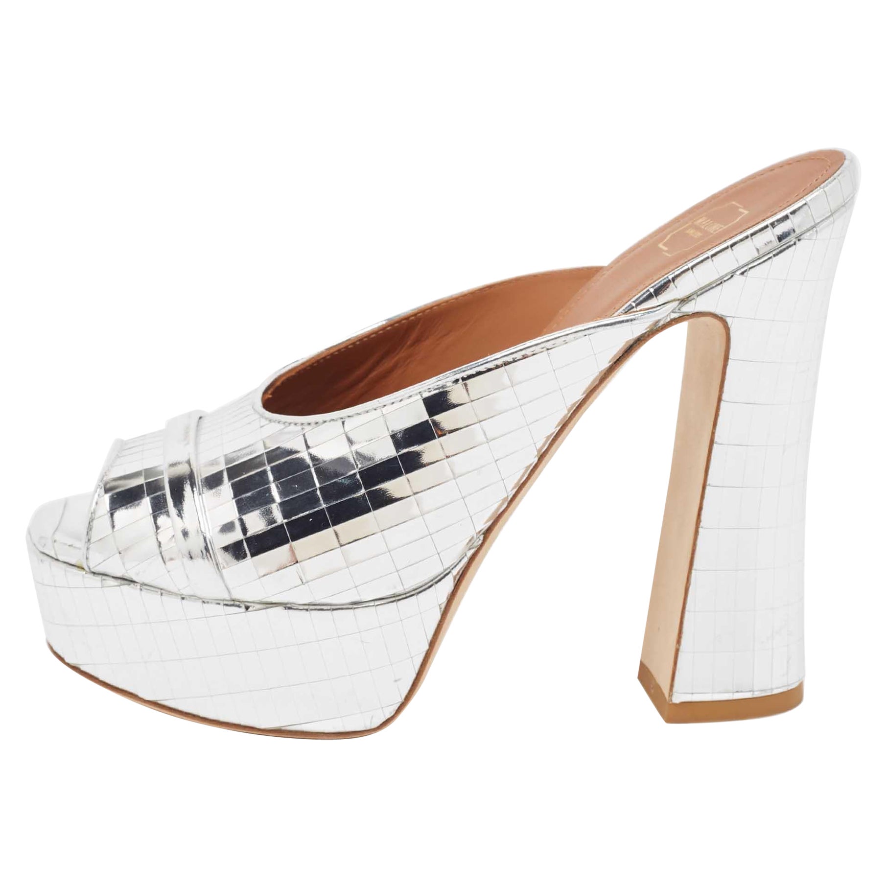 Malone Souliers Silver Leather Yasmine Slide Sandals Size 36 For Sale