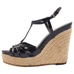 Dior Black Patent Leather Wedge Sandals Size 39