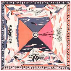 EMILIO PUCCI c.1960
s "The Antarctican Society" Antarctica Motif Silk Scarf RARE
