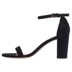 Stuart Weitzman Black Suede Nearlynude Lucite Ankle Strap Sandals 39