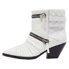 Used Giuseppe Zanotti White Quilted Leather Ankle Boots Size 38