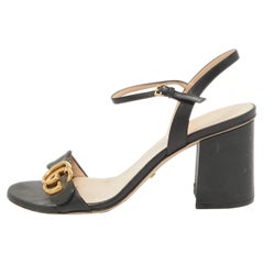 Gucci Black Leather GG Marmont Ankle Strap Sandals Size 39.5