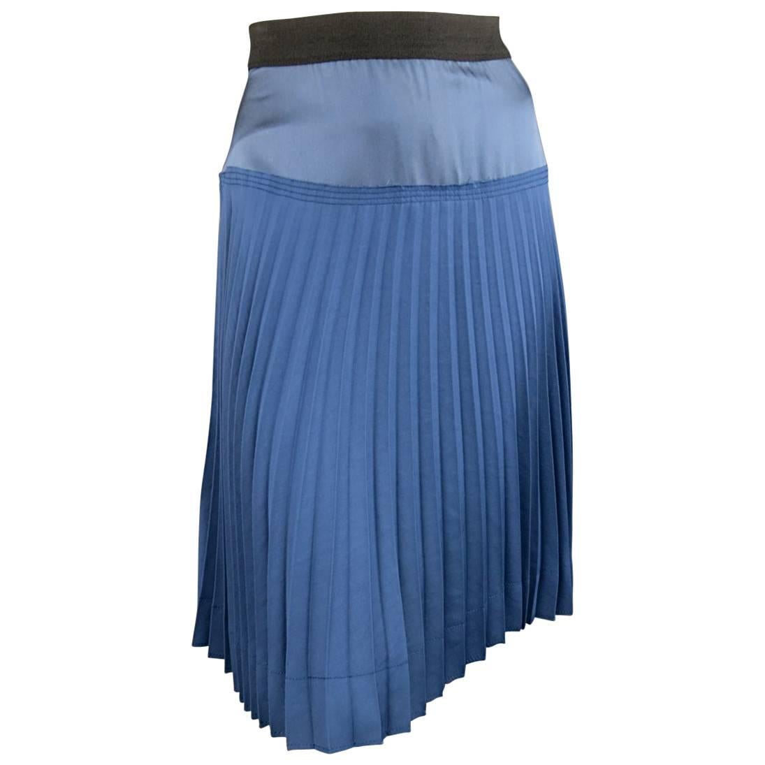 Marc Jacobs Blue Satin and Twill Pleated A Line Skirt