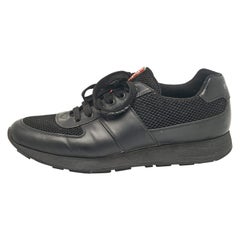 Prada Sport Black Leather and Mesh Lace Up Sneakers Size 42.5