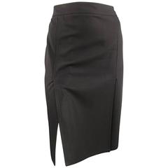 CELINE Size 4 Black Wool Double Slit Pencil Skirt