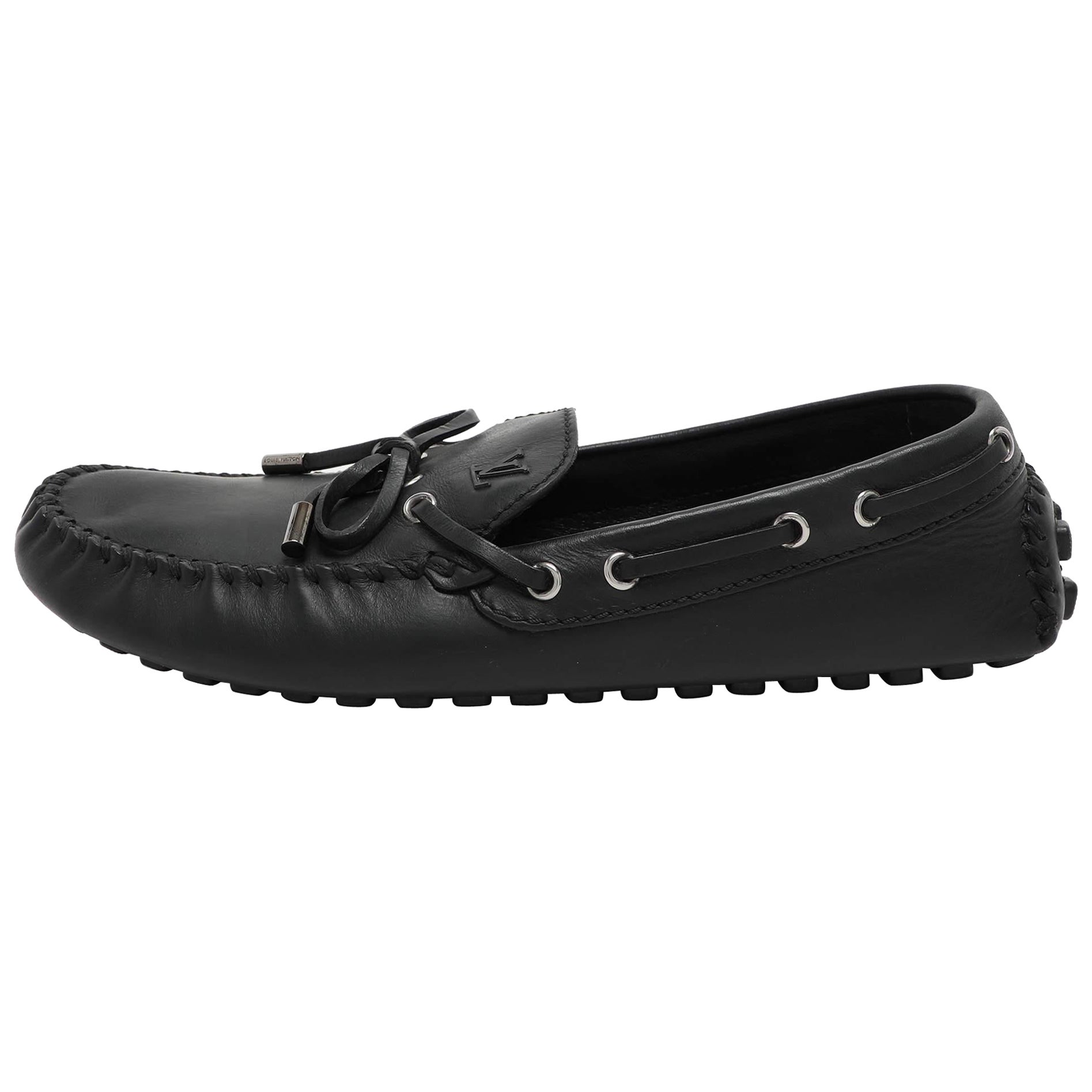 Louis Vuitton Loafers aus schwarzem Leder mit Schleife, Größe 43