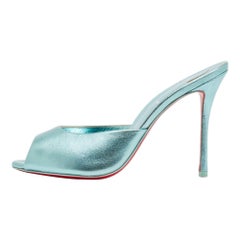 Christian Louboutin Metallic Blue Leather Me Dolly Slide Sandals Size 39.5