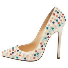 Christian Louboutin Off White Leather Pigalle Spikes Pumps Size 37