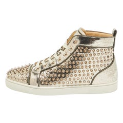 Christian Louboutin Gold Leather Louis Spikes High Top Sneakers Size 44