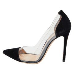 Gianvito Rossi Black Velvet and PVC Plexi Pointed Toe Pumps Size 37