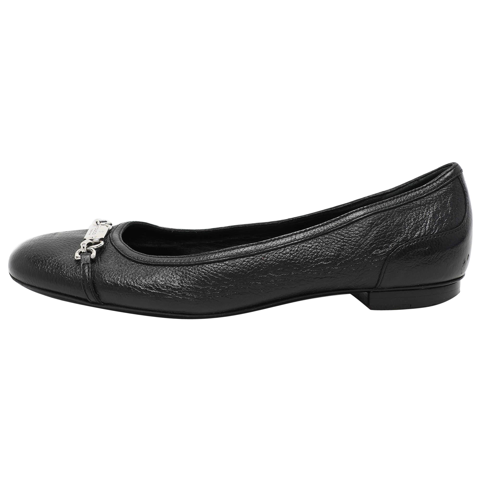 Gucci Black Leather Embellished Ballet Flats Size 36.5 For Sale