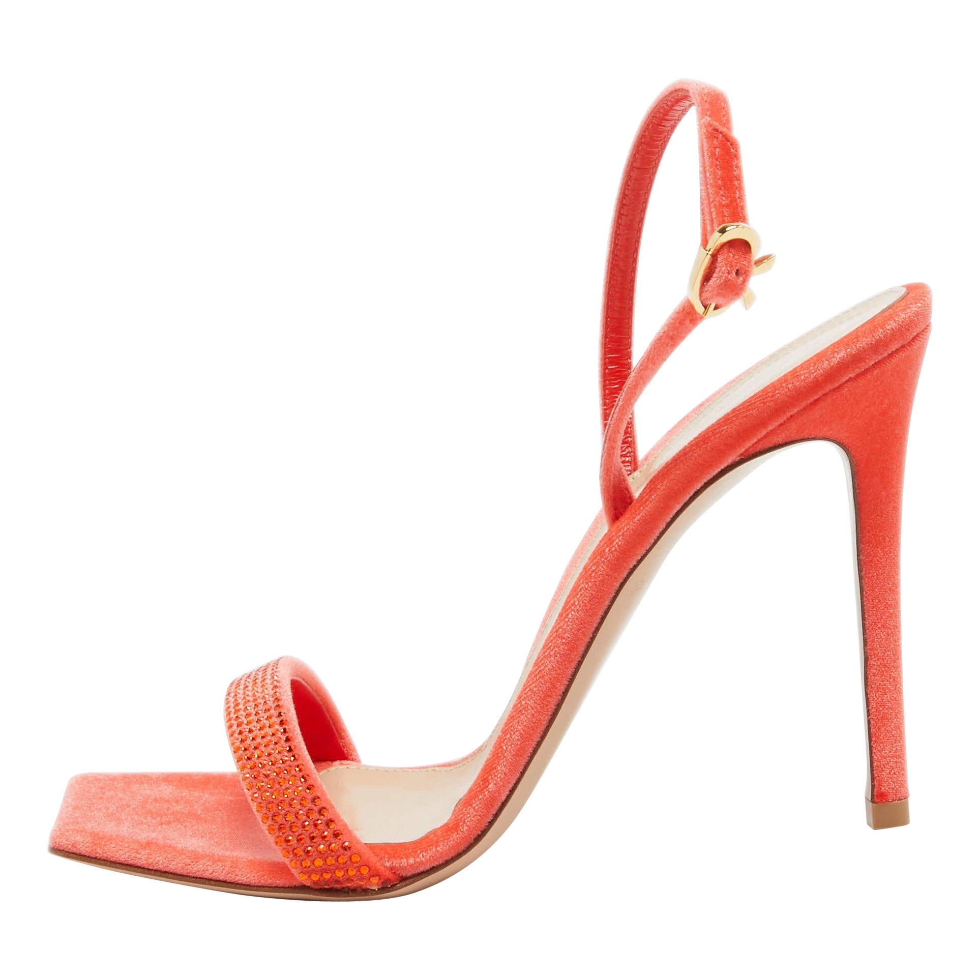 Gianvito Rossi Poppy Red Velvet Embellished Britney Sandals Size 37.5 For Sale