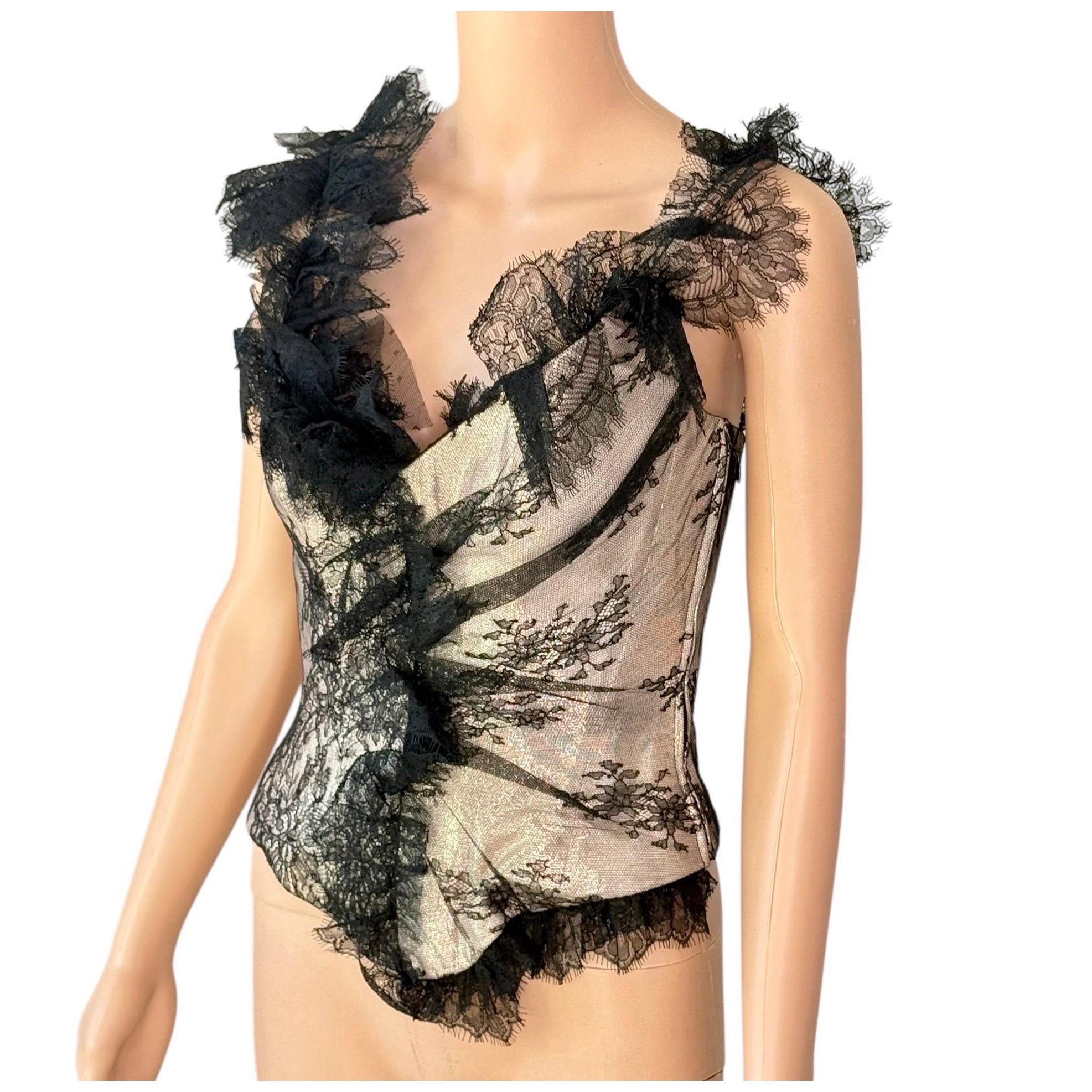 Christian Lacroix Bustier Corsetto d'epoca non indossato in pizzo trasparente metallizzato Crop Top