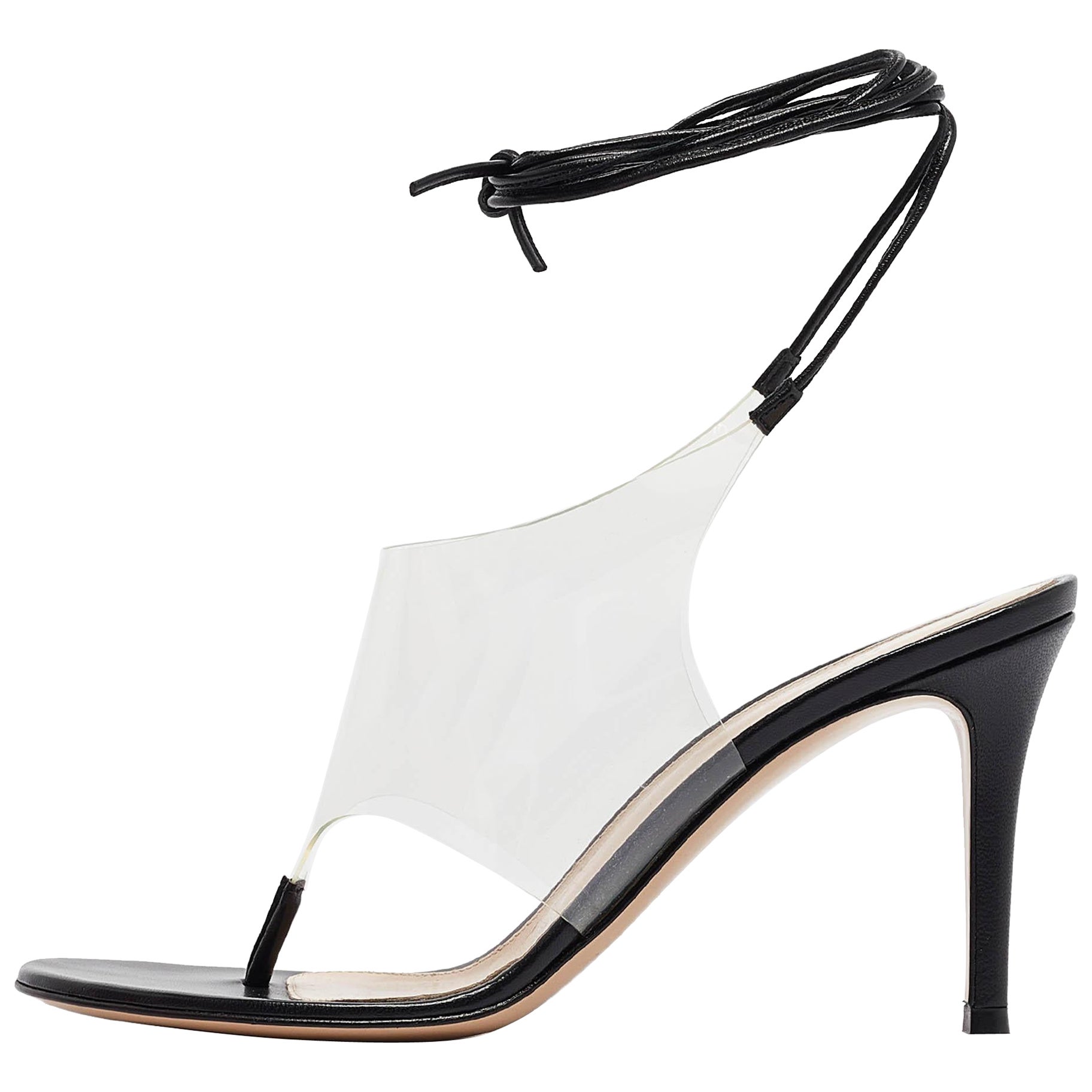 Gianvito Rossi, pelle nera e plexi in PVC, sandali avvolgenti misura 37,5