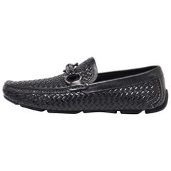 Salvatore Ferragamo - Gancini Penny Loafers in pelle nera intrecciata taglia 40