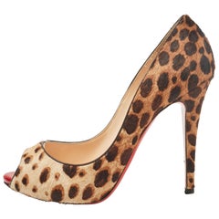 Christian Louboutin Brown/Beige Leopard Print Calf Hair Flo Pumps Size 40.5
