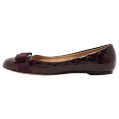 Salvatore Ferragamo Burgundy Patent Leather Varina Ballet Flats Size 36