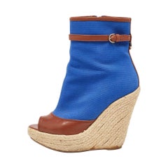 Sergio Rossi Botas de alpargata de lona y piel azul/marrón talla 36