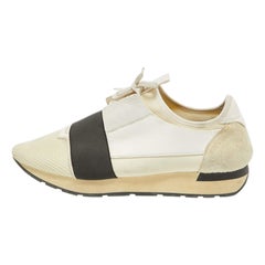 Balenciaga Off White Leather and Mesh Race Runner Sneakers Size 44