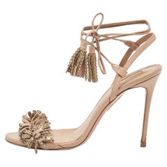 Aquazzura Pink Leather Embellished Wild Thing Sandals Size 39